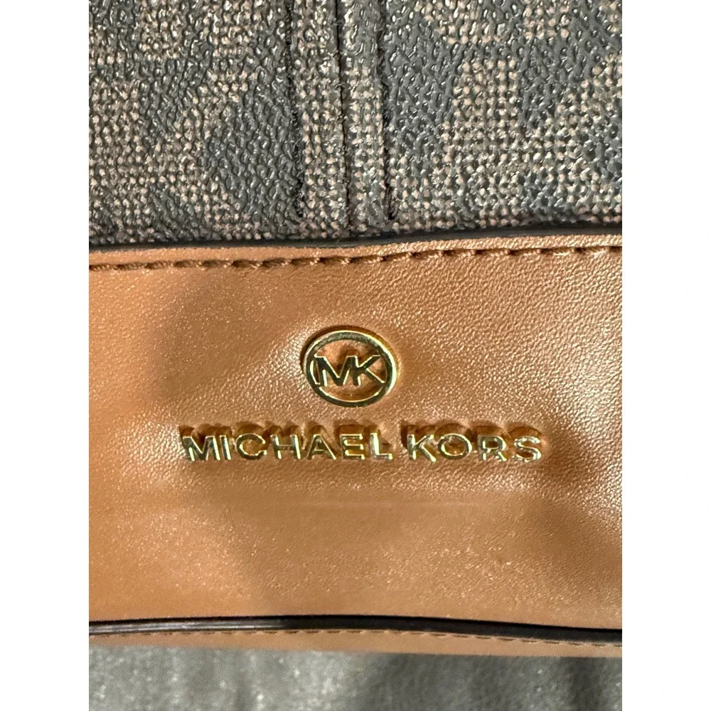Michael Kors Signature PVC‎ Leather Tote Bag Brown Tan Shoulder Bag